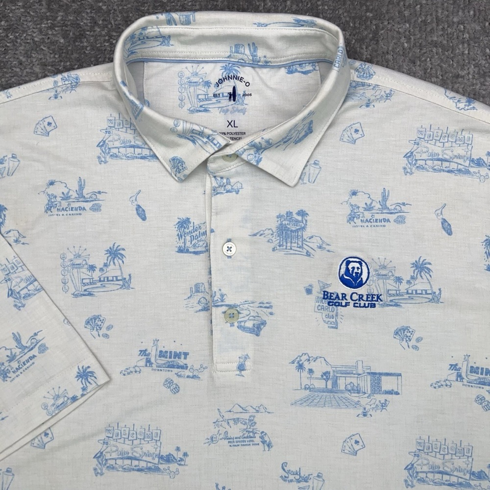 JOHNNIE-O Beginner's Luck Polo Shirt Men's XL White 50s Casinos BEAR CREEK GOLF